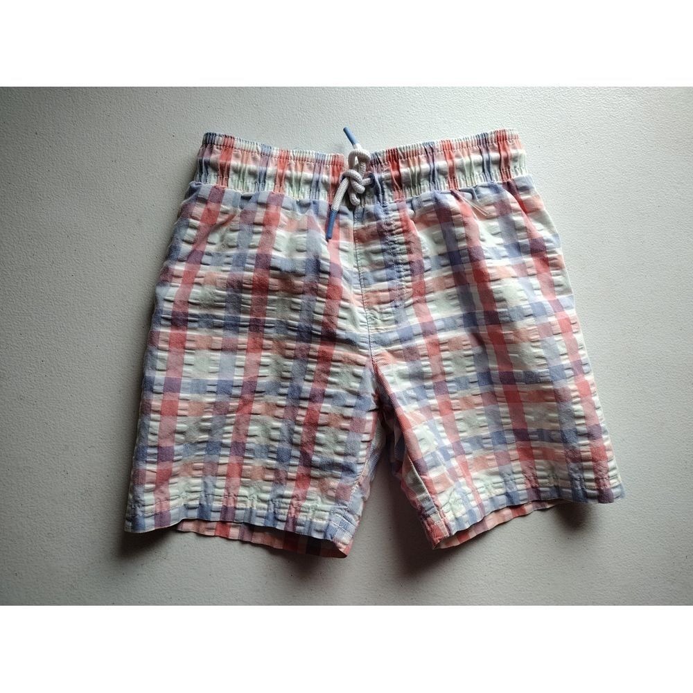 Cat & Jack Plaid Swim Trunks Shorts Kids Size 5T Blue‎ Red White Elastic Waist